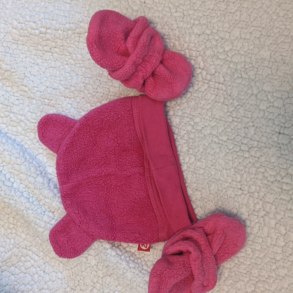 Zutano Fleece Bootie and Hat set - pink